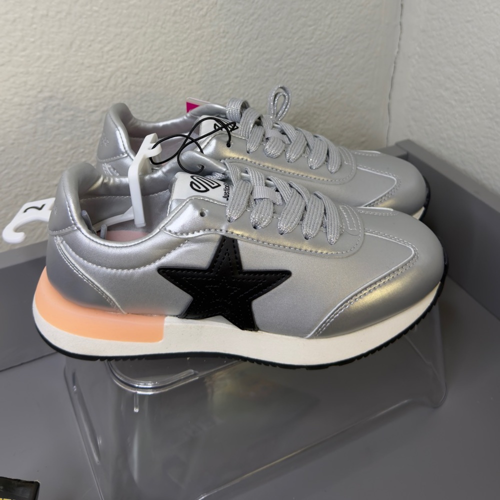 Justice Silver Sneakers with Black Star